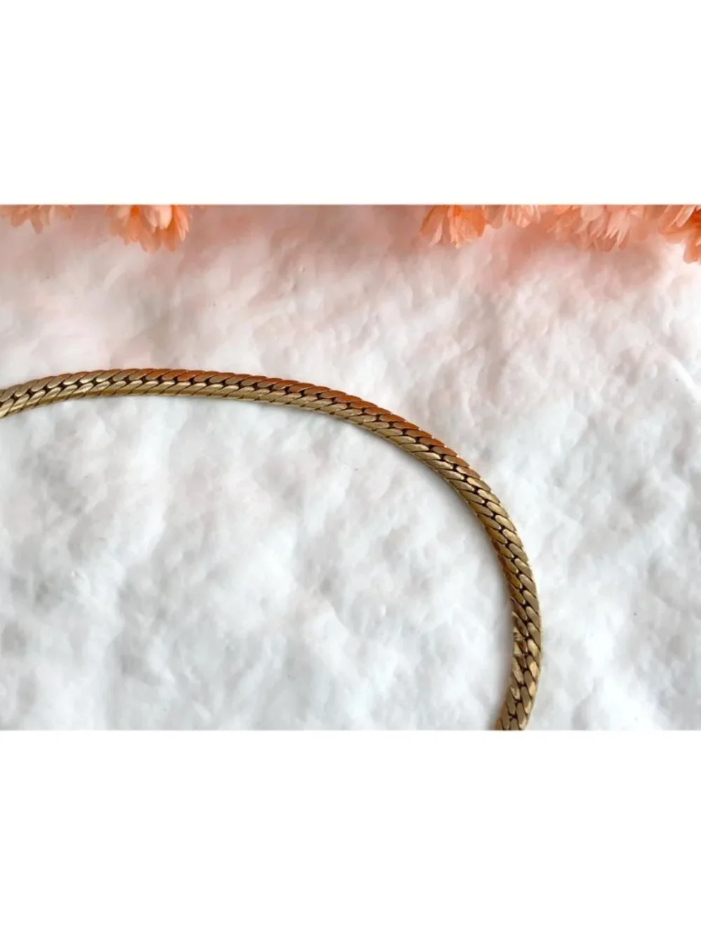 Gold Toned Herringbone Chain Minimalist 80's Vintage Bracelet